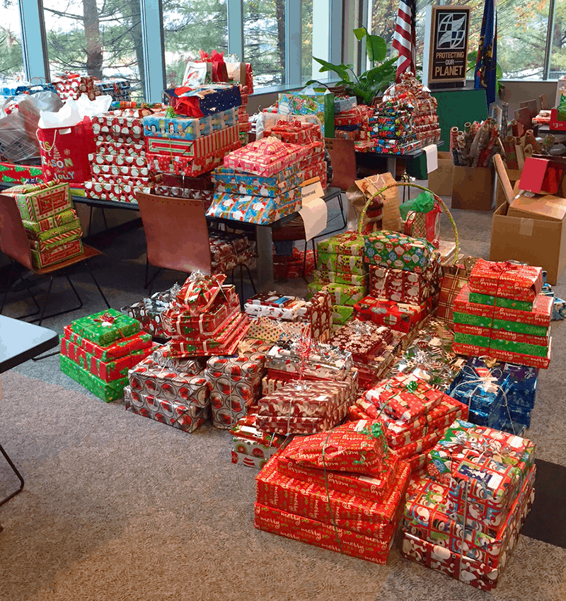 Presents wrapped with help from IQ Inc. at the United Way of Westmoreland County